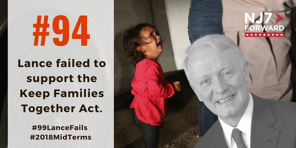 NJ7Forward's tweet photo. 94 days until the #2018MidTerms! Here's our #LanceFail of the day: @RepLanceNJ7 failed to cosponsor the #KeepFamiliesTogetherAct after the GOP's admin's cruel policy of separating families at the border. #HR6135 #PleaseShare #PleaseVote #Nov6th #99LanceFails #NJ7Forward https://t.co/bfilDWf61b