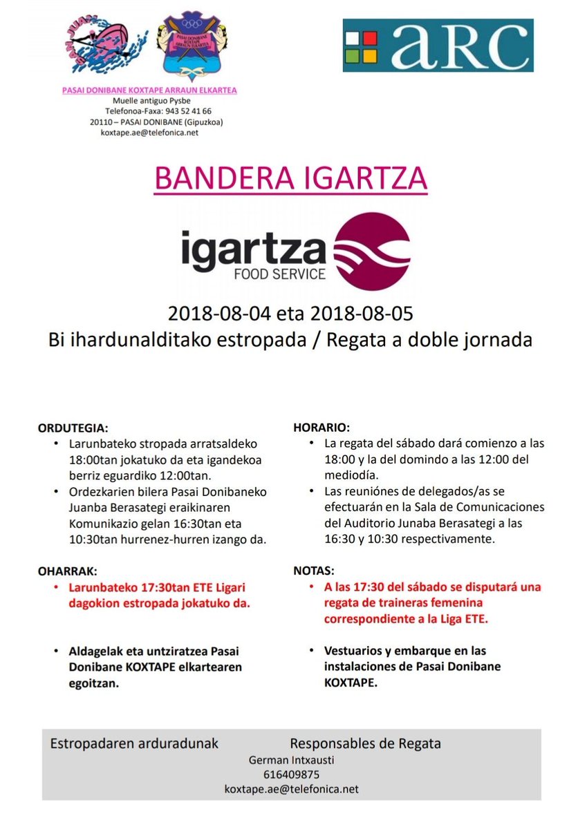 sanjuan_koxtape's tweet photo. - Larunbata 17:30ean emakumezkoen Pasaiako Ikurriña. ETE liga
- Larunbata 18:00etan gizonezkoen #KAE1 liga. I. Igartza Bandera (1. Jardunaldia)
- Igandea 12:00etan I Igartza bandera (2. Jardunaldia)

AUPA SAN JUAN!
#harroxa #arrauna #arc1 #oarsoaldea #batelerak #erreka #gipuzkoa https://t.co/DQj9IGCwAb