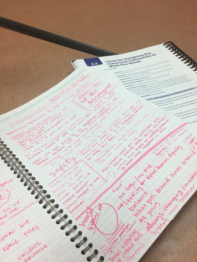 Ms__Strickland's tweet photo. “When people have no voice we create resistance” I love spending time with my notes from restorative justice circle guru Kay Pranis as I plan for #CircleProcess in my classroom where all students have a voice #SafeSpace #StudentVoice @RpWake https://t.co/202tuMRr9H