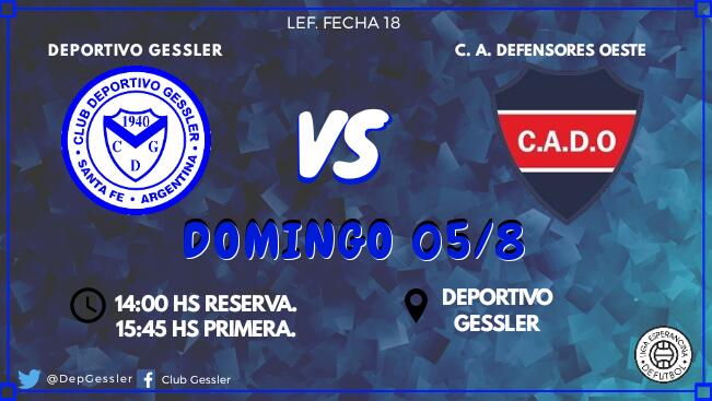 Este domingo juega Deportivo Gessler de local⚽⚽  Todos a la cancha a alentar al Club de nuestro pueblo💙💙 Vamos C.D.G!!⚪🔵⚪