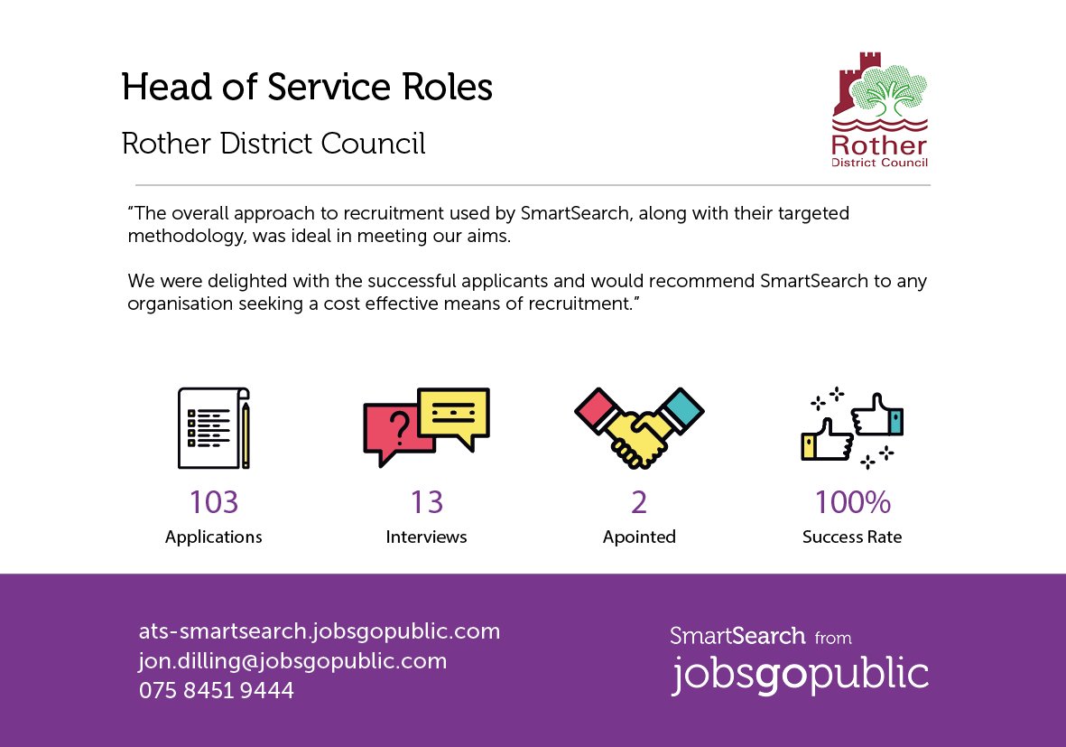 JGPSmartSearch's tweet photo. We recently helped @RotherDC recruit for two Head of Service roles. Here's what they had to say... #SeniorRecruitment #Testimonial https://t.co/rXsjV3EUMv