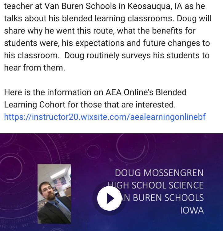 Van Buren CSD (@vanburencsd) on Twitter photo More good news! Congratulations to Doug Mossengren for his interview with AEA Learning Online. Sharing his story of becoming a teacher of a blended/flipped classroom at Van Buren @DeniseKrefting <a href="/AEAlearning/">AEA Learning Online</a> <a href="/GPAEA/">Great Prairie AEA</a> More good news! Congratulations to Doug Mossengren for his interview with AEA Learning Online. Sharing his story of becoming a teacher of a blended/flipped classroom at Van Buren @DeniseKrefting <a href="/AEAlearning/">AEA Learning Online</a> <a href="/GPAEA/">Great Prairie AEA</a>