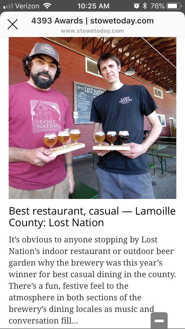 Great way to start off the weekend! thank you to @stowetoday and all its readers 🍺🍔 #lostnationbrewing #vt #stowe #4393awards #beer