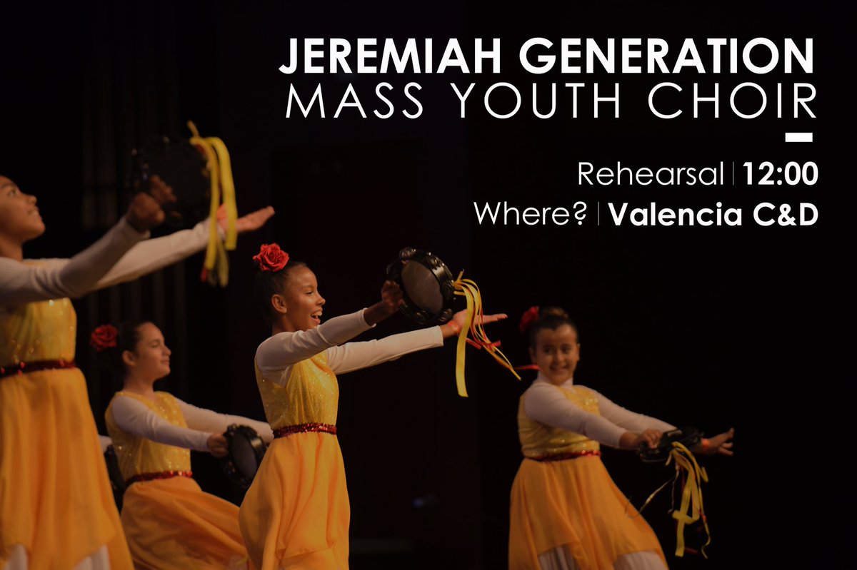cogjrtalent's tweet photo. A Mass Youth Choir full of #jeremiahgeneration kid’s &amp; young adults will be participating in tonight’s service! Come be a part and help lead worship for what’s going to be an incredible night! Rehearsal @ 12:00 in Valencia C&amp;D!
#cogjuniortalent https://t.co/SvwZJqfmgZ