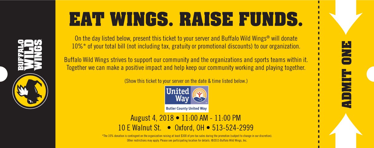 Must.  Eat.  Wings.   So join us on August 4 between 11:00 AM and 11:00 PM and you can satisfy your craving as well as benefit Butler County United Way!