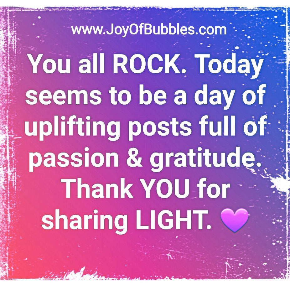 joyofbubbles's tweet image. JoyOfBubbles.com
Seriously feeling the LOVE emanating off of social media today...keep it up!!! 💪🏾💜✌🏾😊 #thejoyofbubbles #joyofbubbles #thejoybubblesblog #positive vibes #positiveenergy #goodvibesonly #sharelight #sharelove #upliftothers #uplifting