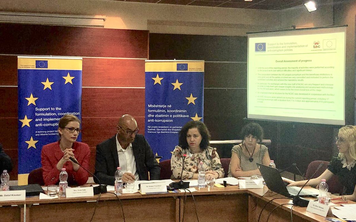 teutavodo's tweet photo. Today @DrejtesiaGovAL with the #TwinningProject discussed the progress of the project, the #anticorruptionActionPlan, the #declarationofassets, the political parties #financing. We will intensify the study visits and trainings for the NCAC staff. https://t.co/fW27OIHgnf