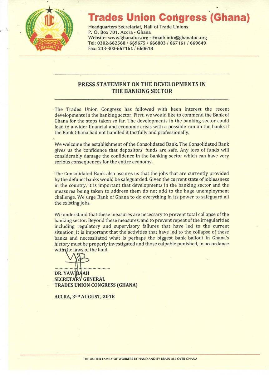 Pres statement on the development in the banking sector