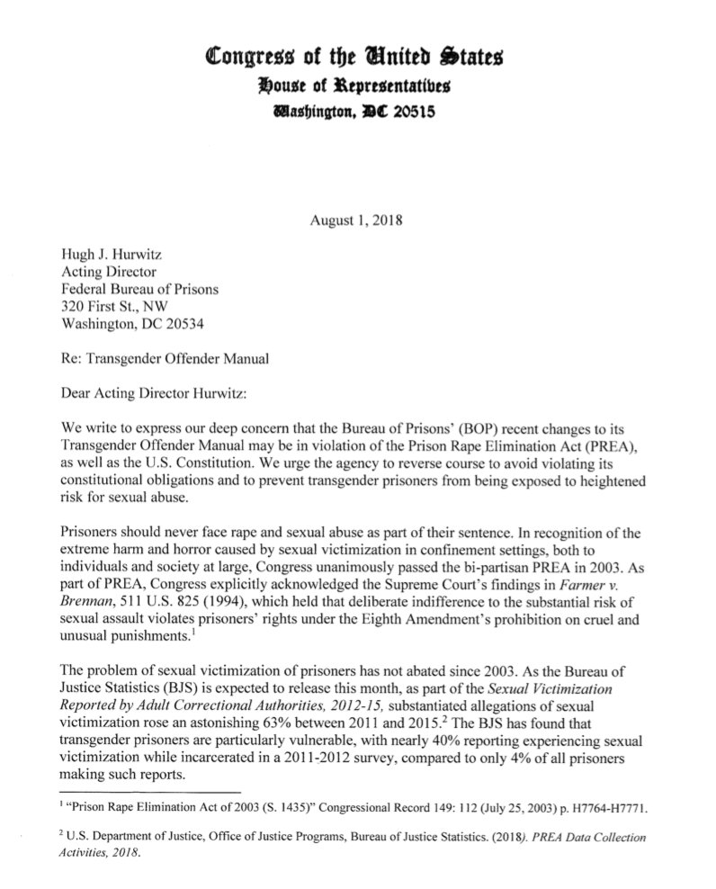 HRC joins letter opposing Bureau of Prisons' new dangerous policy for transgender people.