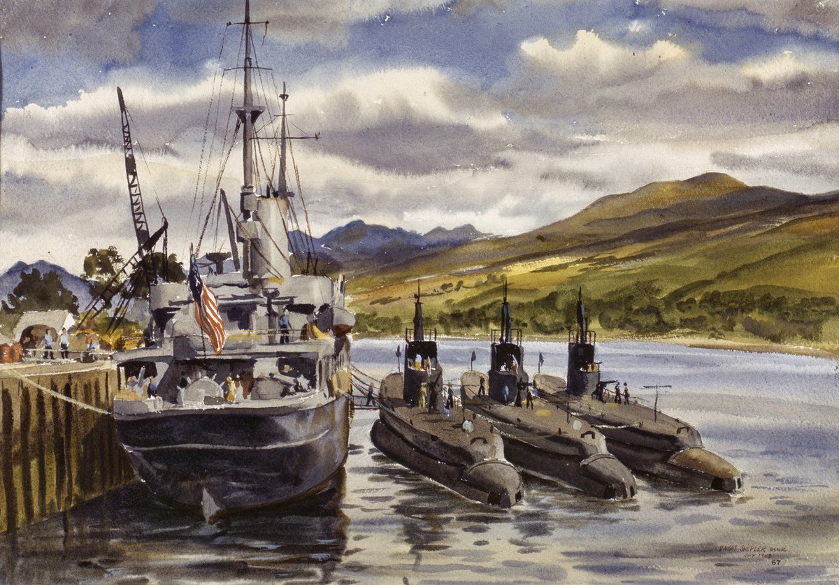 USNavyEurope's tweet photo. The only U.S. Navy “boats” in all of Europe were from US #Submarine Squadron 50 seen here next to the elderly #USSBEAVER, their tender at a #Scottish base. From 1942 to 1943 SUBRON 50 prowled the approaches to Europe & scored several successes against the enemy.
@USNHistory https://t.co/e9OTiFWRa1