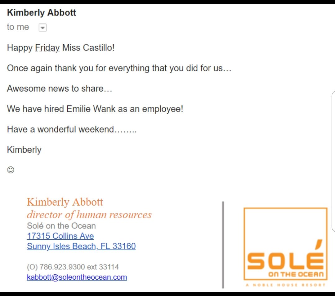 YesyCastillo11's tweet photo. Congratulations to my intern Emilie Wank - she just got hired by @SoleOTO!!!!!
Super proud of her! #SYIP2018 @CTEMiami @drldiaz @madyalmeida33 https://t.co/5Itmq8BDYk