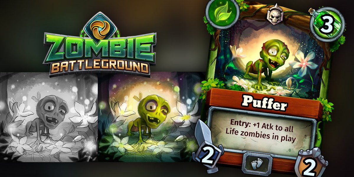 RelentlessTCG's tweet photo. Puffer the Life officer is high on... well... life! Only 2 attack and 2 defense, but he's great to his friends — giving +1 attack to all Life zombies in play when he lands on the battleground.

"All the pretty pretty flowers..."

Back our Kickstarter here:
https://t.co/cJij92EnJQ https://t.co/QGg5aDmdk4
