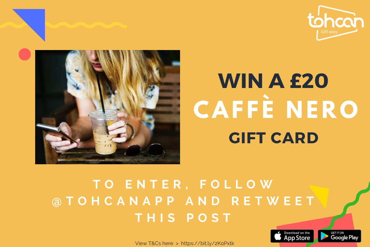 tohcanapp's tweet photo. #FreebieFriday is back with a £20 Caffé Nero gift card to give away. Iced tea or flat white anyone? ☕

For a chance to #WIN, simply RT and Follow. Winners are announced on our app so sign up here 👉 https://t.co/eLclA5G88F

#competition #fun #giftcard #app #startup #coffeetime https://t.co/YeZ3jkK0L7