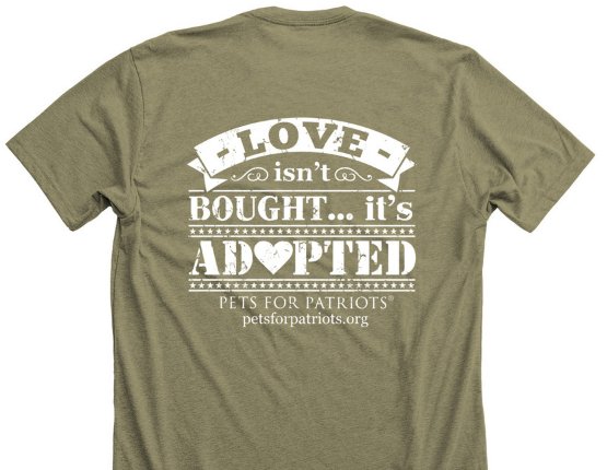 Back by popular request, the tee that says it all: #love isn't bought, it's adopted: buff.ly/2vfXpsp via <a href="/Bonfire/">Bonfire</a> to fund our lifesaving work pairing #veterans + shelter pets #adoptlove