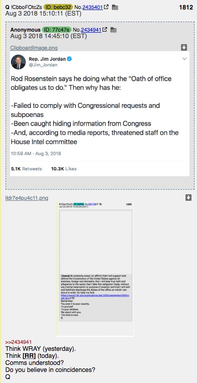 intheMatrixxx's tweet photo. #QAlert 8/3/18 Post 1812

Think WRAY (yesterday).
Think [RR] (today).
Comms understood?
Do you believe in coincidences?
Q
@POTUS #QisPEACEFUL #QAnon #QArmy #ControlledMSM #PatriotsUnited #WWG1WGA #QFear https://t.co/u7YHxrEDH0