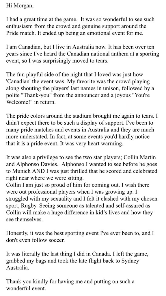 MRymerson's tweet photo. These are the moments that make my job rewarding.  It’s not making the sale, or seeing the commission.  It’s recognition for going above and beyond what is expected of a sports team to deliver an exciting, inclusive, memorable event for everyone.  #vwfc #pride #proud ⚽️🏳️‍🌈 https://t.co/7JZbSId09W