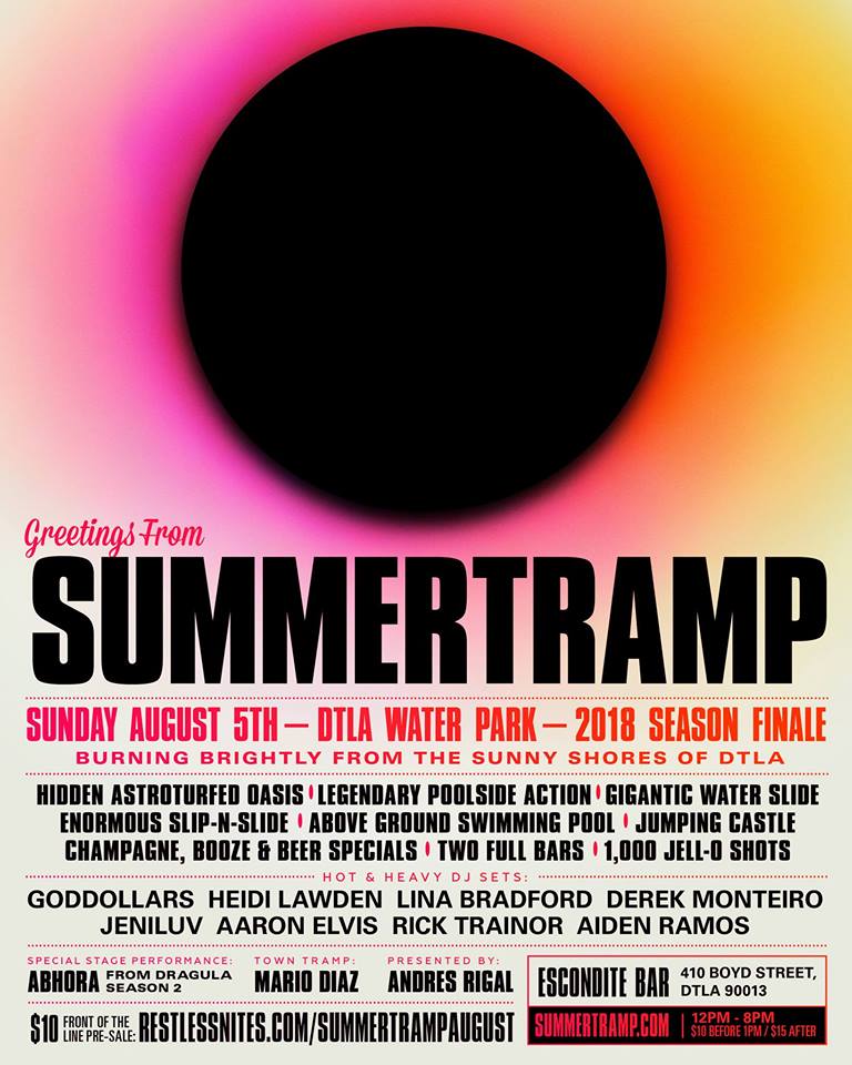 Burning Brightly from The Sunny Shores of DTLA 🔥🔥 #SUMMERTRAMP Season Closing Finale 👅☀️ Last Chance For Romance 🌇☄️This SUNDAY! 📲🤘🏼Get your <a href="/restlessnites/">Restless Nites</a> $10 Front of The Line Pre-Sale restlessnites.com/summertrampaug… 👙🍹💦⛱ See You on the AstroTurf… 💋ST