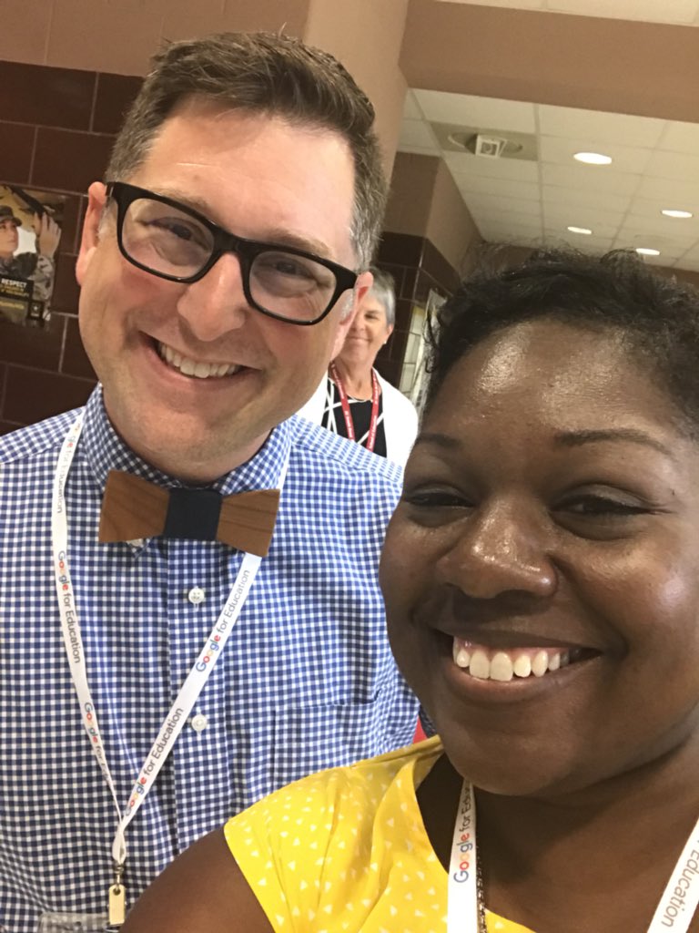 ThatMrsHackett's tweet photo. Quick selfie with our brave and inspiring keynote speaker @mrmatera #BeMoreBuffalo #xlap #beintentionallydriven @EdTechintheBend https://t.co/WPC3CLBXAq