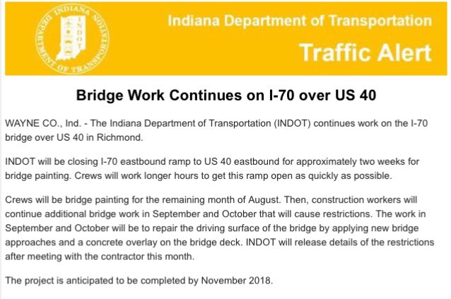 WAYNE COUNTY: Here are some traffic restrictions for motorists to be aware of in Wayne County beginning next week.