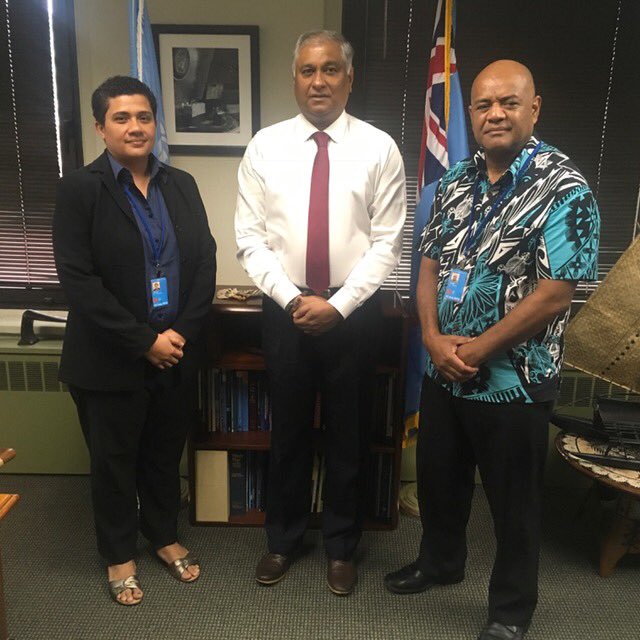 sprasadfj's tweet photo. With @FinauMalakai Fiji’s Permanent Secretary Lands and Meizynne Hicks Geospatial Specialist at @FijiMissionUN discussing @UNDESA #Geospatial Information Management #GGIM8 and Development of Regulations on Exploitation of Mineral Resources in the Area #ISA https://t.co/cywsjmK80K