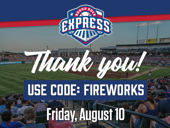TacticalSwagger's tweet photo. When purchasing tickets on the Round Rock Express website, use code FIREWORKS to receive a discounted $12 infield reserved seat to our 7:05 p.m. game on Friday, August 10 against the Omaha Storm Chasers. #baseball #america #texas #minorleague #texasrangers #roundrockexpress https://t.co/v6q3Hwj7kB