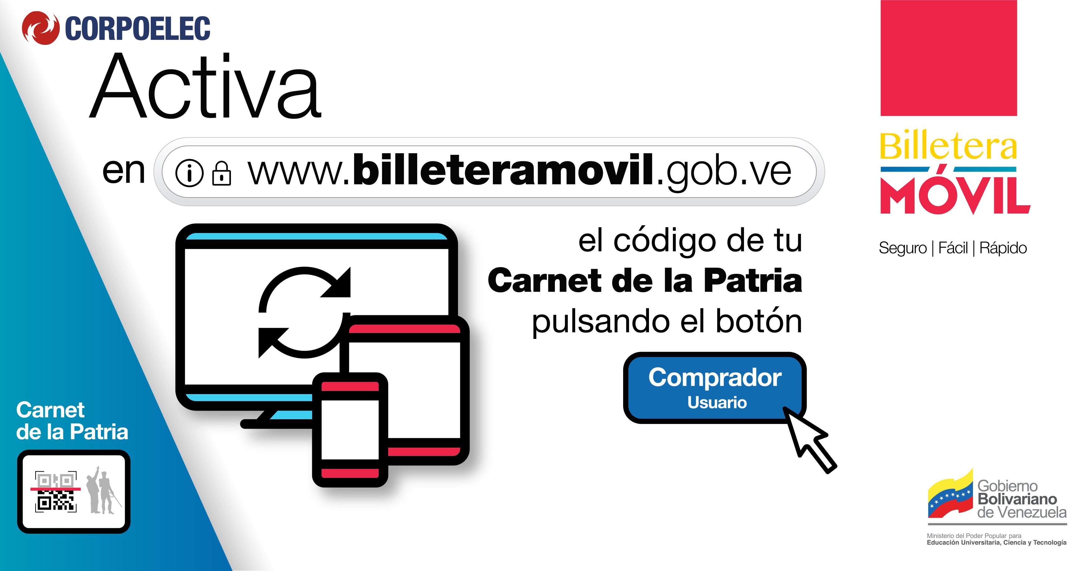 MUNDO VISION on X CORPOELEC te invita a registrar tu Carnet de la Patria en la pagina https t hPa6u8ZwuW para adquirir de manera rapida y segura bienes y servicios a traves de BilleteraMovil