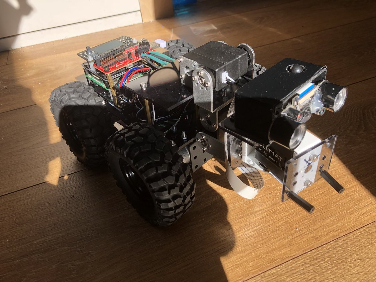 ElliotPittam's tweet photo. New robot progressing nicely fitted I2C Adafruit servo controller, new hubs from modmypi and new configuration to run multiple hats on the PI. #Adafruit #modmypi @HackWimbledon https://t.co/johYnoxjOG