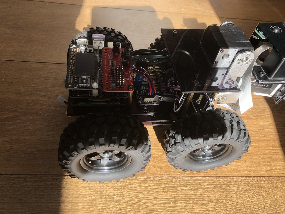 ElliotPittam's tweet photo. New robot progressing nicely fitted I2C Adafruit servo controller, new hubs from modmypi and new configuration to run multiple hats on the PI. #Adafruit #modmypi @HackWimbledon https://t.co/johYnoxjOG