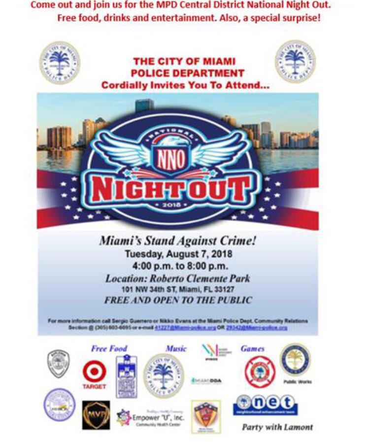 CynthiaC305's tweet photo. MPD Central District National Night Out Tuesday, Aug. 7 @ Roberto Clemente Park 4 pm - 8 pm https://t.co/nuV9NgvZK3
