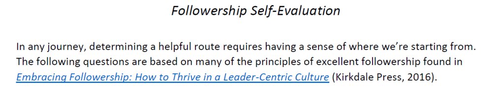 New Free Resource: #Followership Self-Evaluation, based on the book #EmbracingFollowership | #selfawareness #personaldevelopment #leadership <a href="/KirkdalePress/">Kirkdale Press</a> embracingfollowership.com/2018/08/03/new…