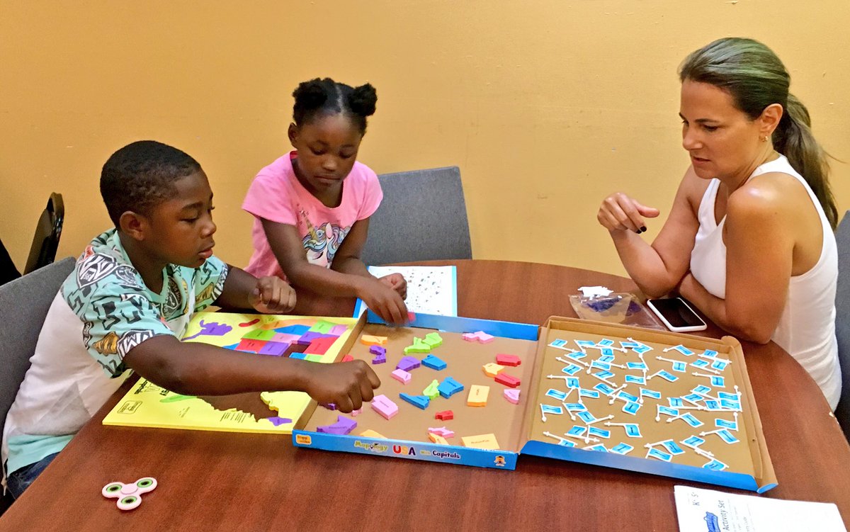 WINNYC_ORG's tweet photo. Could you find all 50 states on the map and name their capitals? Our #WinKids are up to the challenge! Thanks to the amazing #WinPartners for a fun morning of #games and #puzzles! #CampWin https://t.co/TY4XUHJzcz