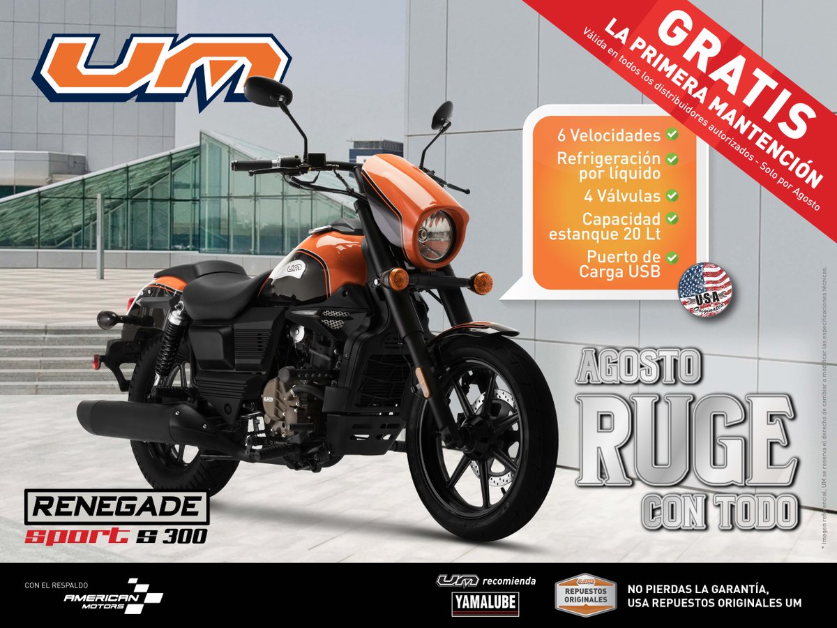 UM_MotosChile's tweet photo. Todo el estilo para una gran moto. Renegade Sport S 300. En agosto a solo $1.790.000. Recuerda que durante este mes al comprar una moto de la serie 300 cc tienes la primera mantención gratis. #renegade #renegadesports300 #renegadecommando #ummotorcycles #ummotos #umchile https://t.co/4NbibWpjAB