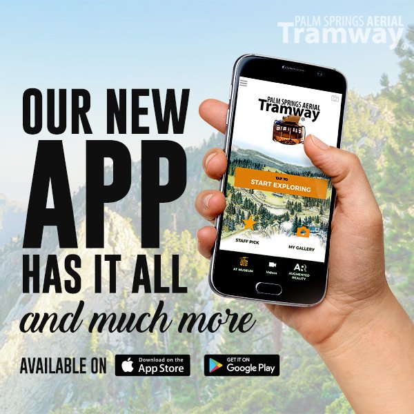 PSTramway's tweet photo. Did you know you can explore the Palm Springs Aerial Tramway the in a whole new way.
Download here:
iPhone: https://t.co/STwfp3OS28
Android: https://t.co/hIjpzOVjvi
#PSTramway #PalmSpringsAerialTramway #PSTramwayMobileTour https://t.co/kX5jkTJQSN
