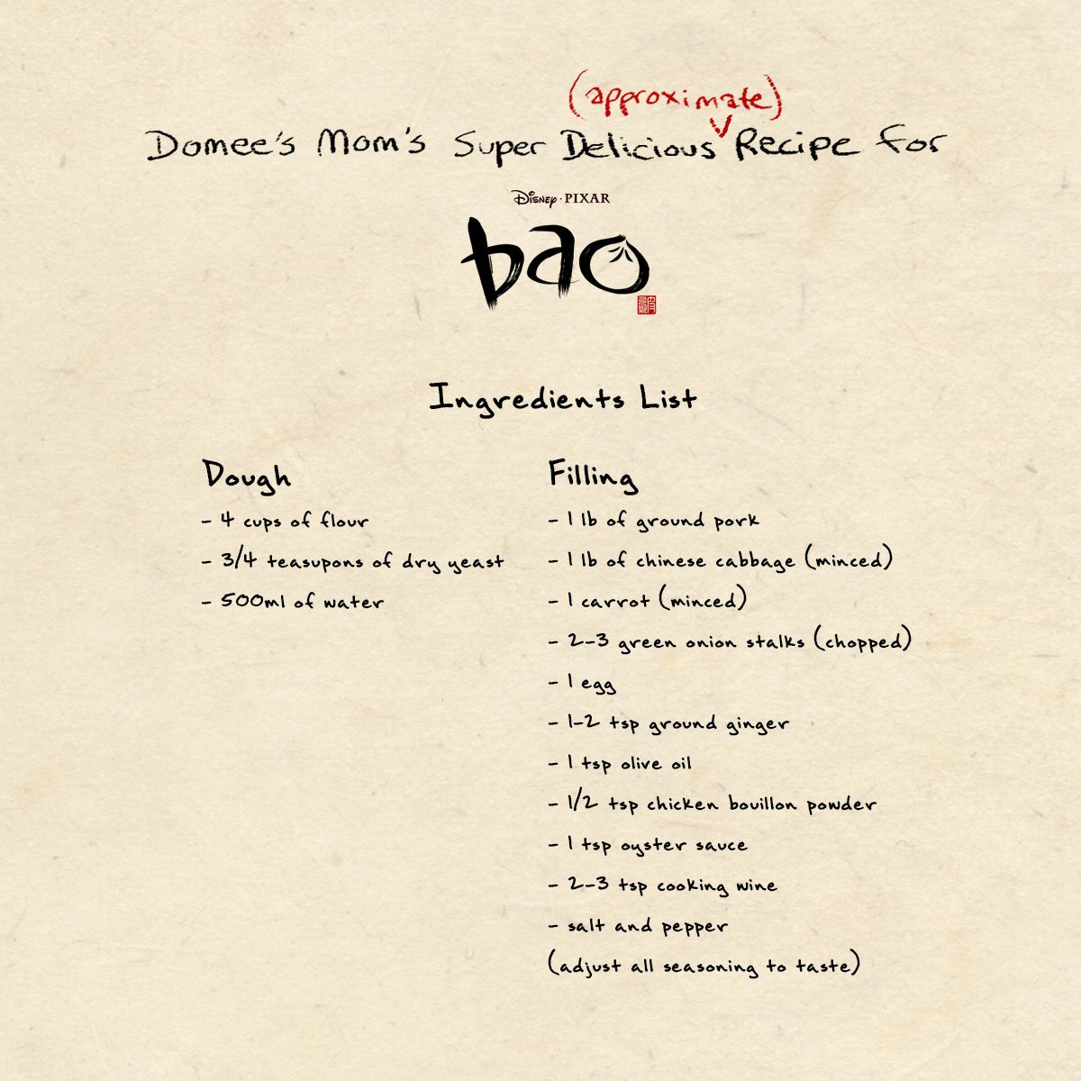 Pixar's tweet photo. Bring Bao to life. | Illustrations by Bao Director, Domee Shi. Recipe by Domee's mom. https://t.co/KbUQqad1Xm