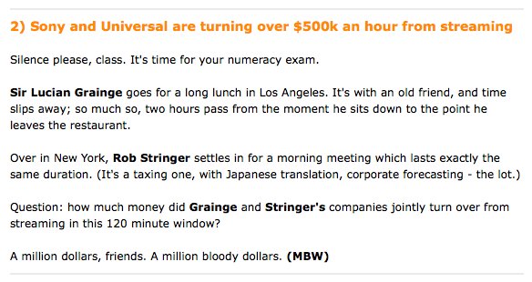 Synchtank's tweet photo. Thoroughly enjoying this @musicbizworld insight into the daily lives of
Sir Lucian Grainge and Rob Stringer 😂 #musicmaths #musicstreaming #onemilliondollars https://t.co/0sRloNHGEK