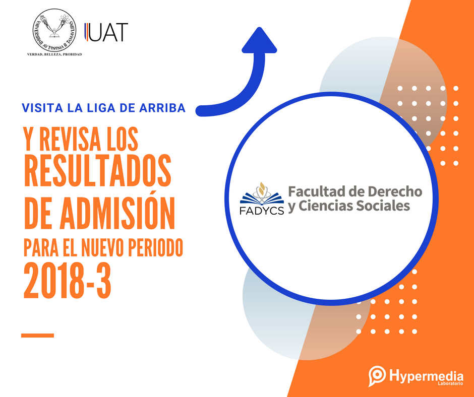hyperFADYCS's tweet photo. ⚠Aviso Importante⚠
Te invitamos a revisar los Resultados de Admisión 2018-3 de la @FADYCS_UAT en la siguiente liga:
https://t.co/94iQ5nIdgW
#HypermediaUAT #FADYCS #YocreoenlaUAT #UniversidadAutonomadeTamaulipas #OrgullosamenteUAT #Tampico #CdMadero #Altamira #Mante #Tamaulipas https://t.co/MNjKUdjqby
