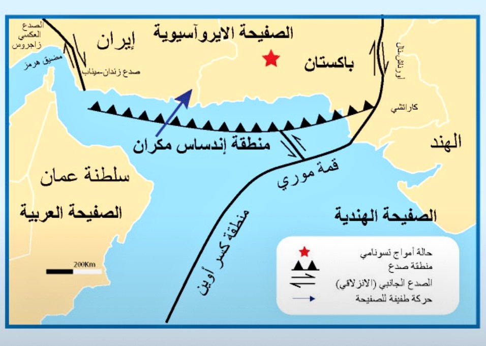 المصادر المهمة المسببة لنشوء أمواج #تسونامي 🌊 في المحيط الهندي والتي قد تصل لسواحل السلطنة، هي من الزلازل التي تحدث في:

1. صدع مكران في منطقة إندساس مكران قبالة سواحل إيران وباكستان. مصدر قريب وتُقدر المدة الزمنية لوصول الموجة الى أقل من 30 دقيقة.
#IOWave18