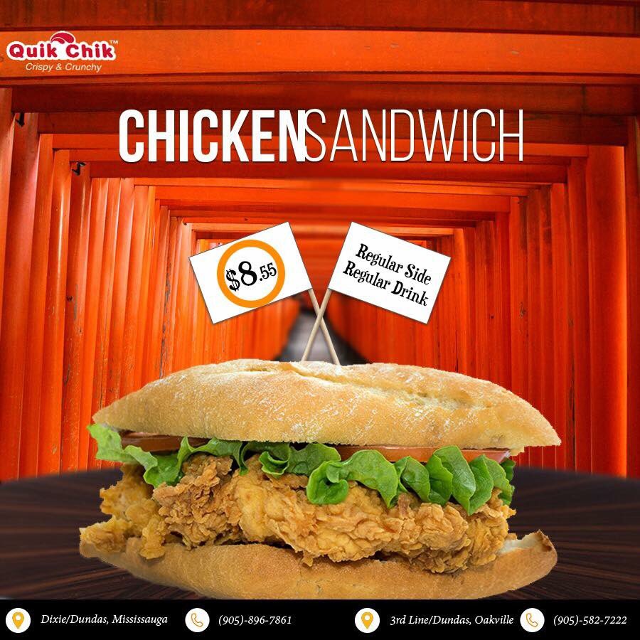 quikchikca's tweet photo. Our Chik Express Combo meal is not to be missed! Drop by our Dixie/Dundas and Oakville locations for crispy juicy chicken sandwich with a regular side and drink! 
ORDER ONLINE: https://t.co/4BtlQfjSfE 
Call us for pickup or delivery
Oakville 905-582-7222
Dixie/Dundas 905-896-7861 https://t.co/PIb2NRoqP5