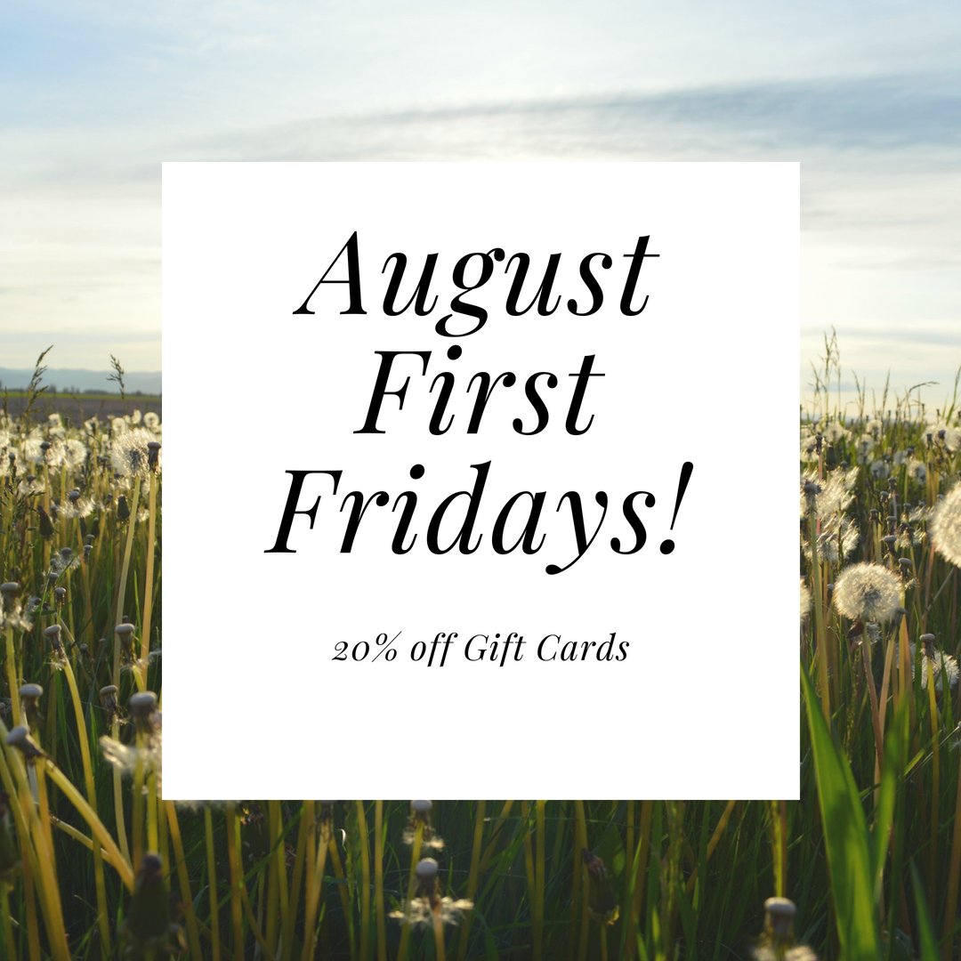 TherapeuticInd's tweet photo. Don't forget, today is August First Friday with 20% off our gift cards. Gift cards are a great way to treat yourself or someone else to a little indulgence. Call or stop in today! #Therapeuticindulgence #DTSBFirstFridays #wellness #selfcare #bestlife https://t.co/D9zAXzCc5u