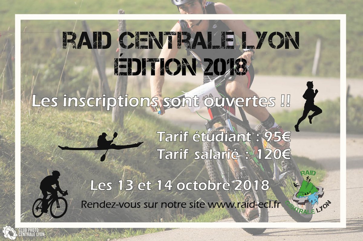 RaidECL's tweet photo. Les inscriptions pour le RAID Centrale Lyon des 13 &amp; 14 Octobre 2018 sont officiellement ouvertes !!!! Nous vous invitons sur la page spécifique à l’édition 2018 de notre site pour découvrir les profils des épreuves et les lieux visités : https://t.co/mFGN943Sb0 🌳🚴‍♂️🏆 https://t.co/UdC9hmk3XR
