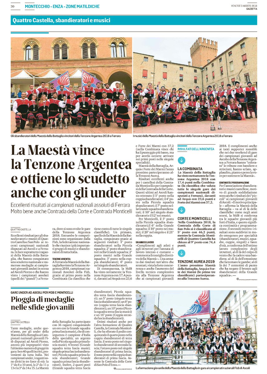 GruppoMdB's tweet photo. Oggi sulla Gazzetta di Reggio si parla di noi 😊❤💙
#sbandieratori #musici #tamburi #chiarine #medioevo #campionati #reggioemilia #tenzoneargentea #ferrara #quattrocastella #tenzoneaurea #A1 #A2 @gazzettaReggioE https://t.co/XA1MREQ1CU