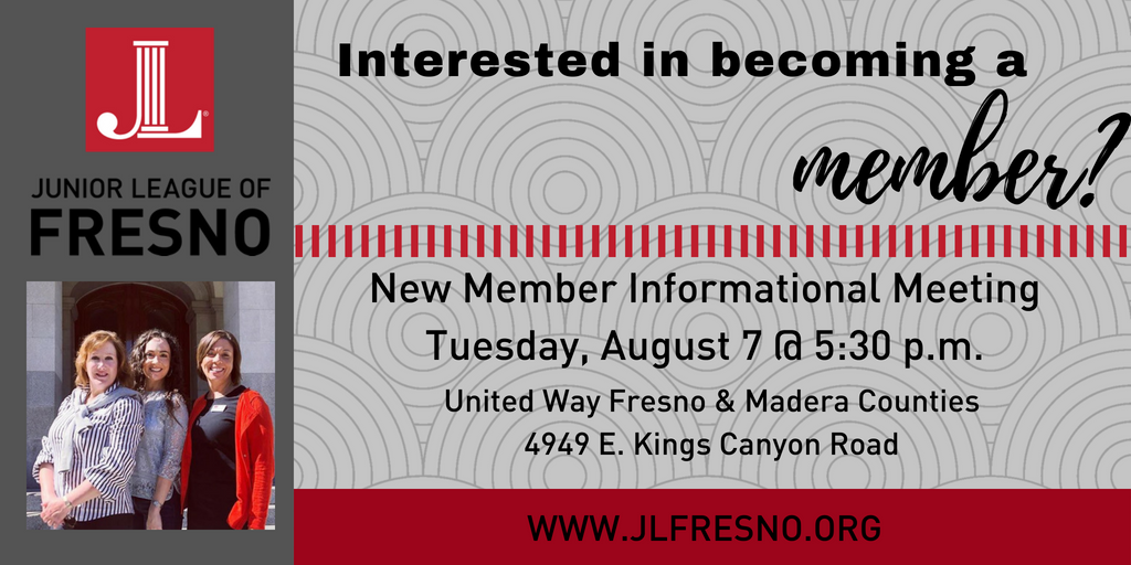 JLFresno's tweet photo. Our second informational meeting for women interested in Junior League of Fresno is Tuesday at 5:30 p.m.  Meet members and learn about our mission! To register, visit: https://t.co/iHPI1ecY9v… #jlfresno #unstoppable https://t.co/HpBTeoyBJx