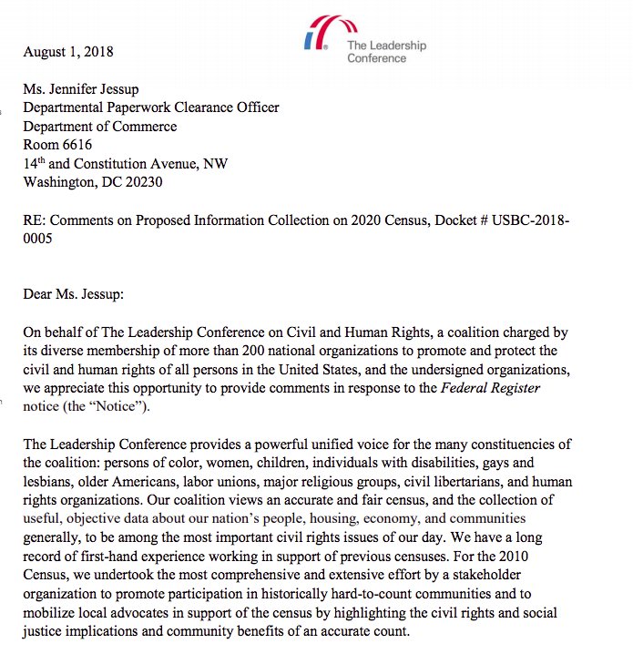 HRC joined 140+ civil rights groups urging the Commerce Department to remove the citizenship question from the 2020 Census.