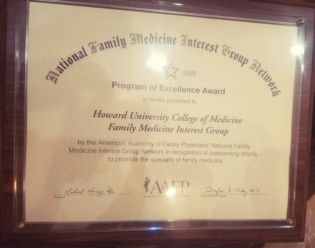 krishnanmd's tweet photo. Congrats to @HUCMFMIG 2017-2018 E-board and tremendous leadership of fmig President @LamereBuchanan for their Overall program of excellence award! Congrats @dani_bullock91 ! #AAFPNC #FMRevolution @AAFP_FMIG @aafpprez @DCAFP @HowardU https://t.co/bi8Harf90w