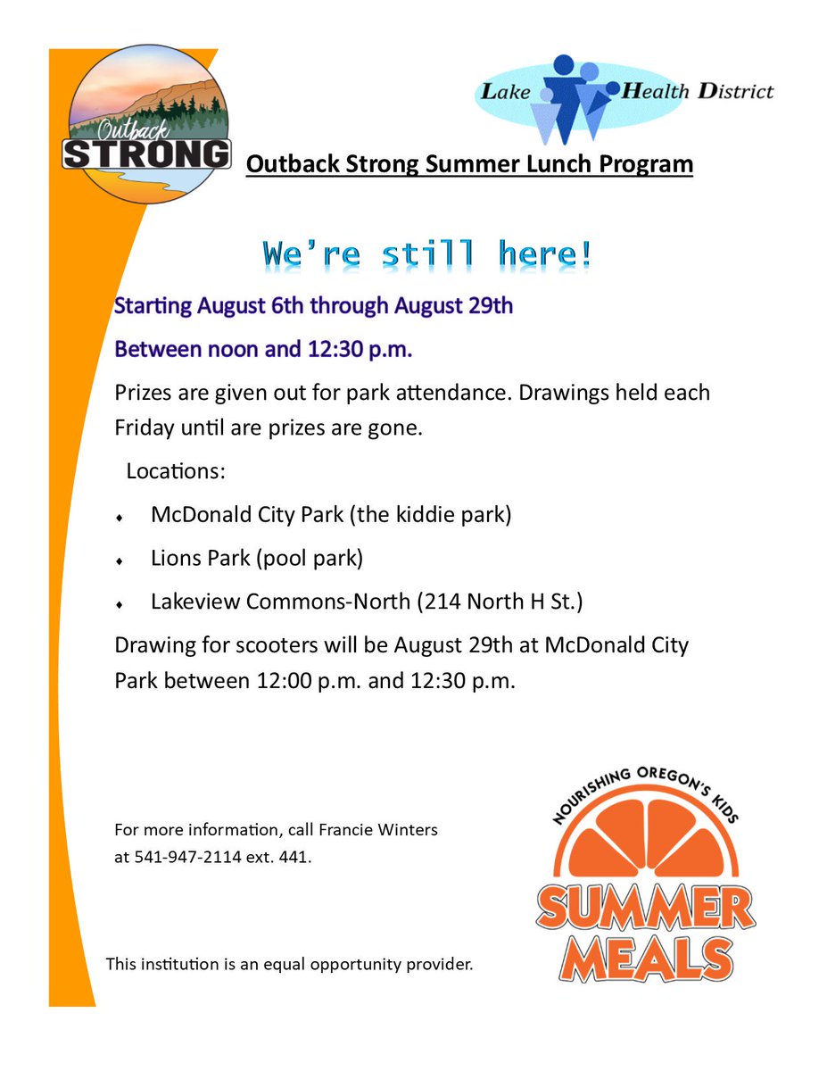OutbackStrong's tweet photo. The #OutbackStrong Summer Lunch Program features fabulous prizes in August! Join us starting Monday, won't you? #SummerMealsOr https://t.co/zVvczM7v2F