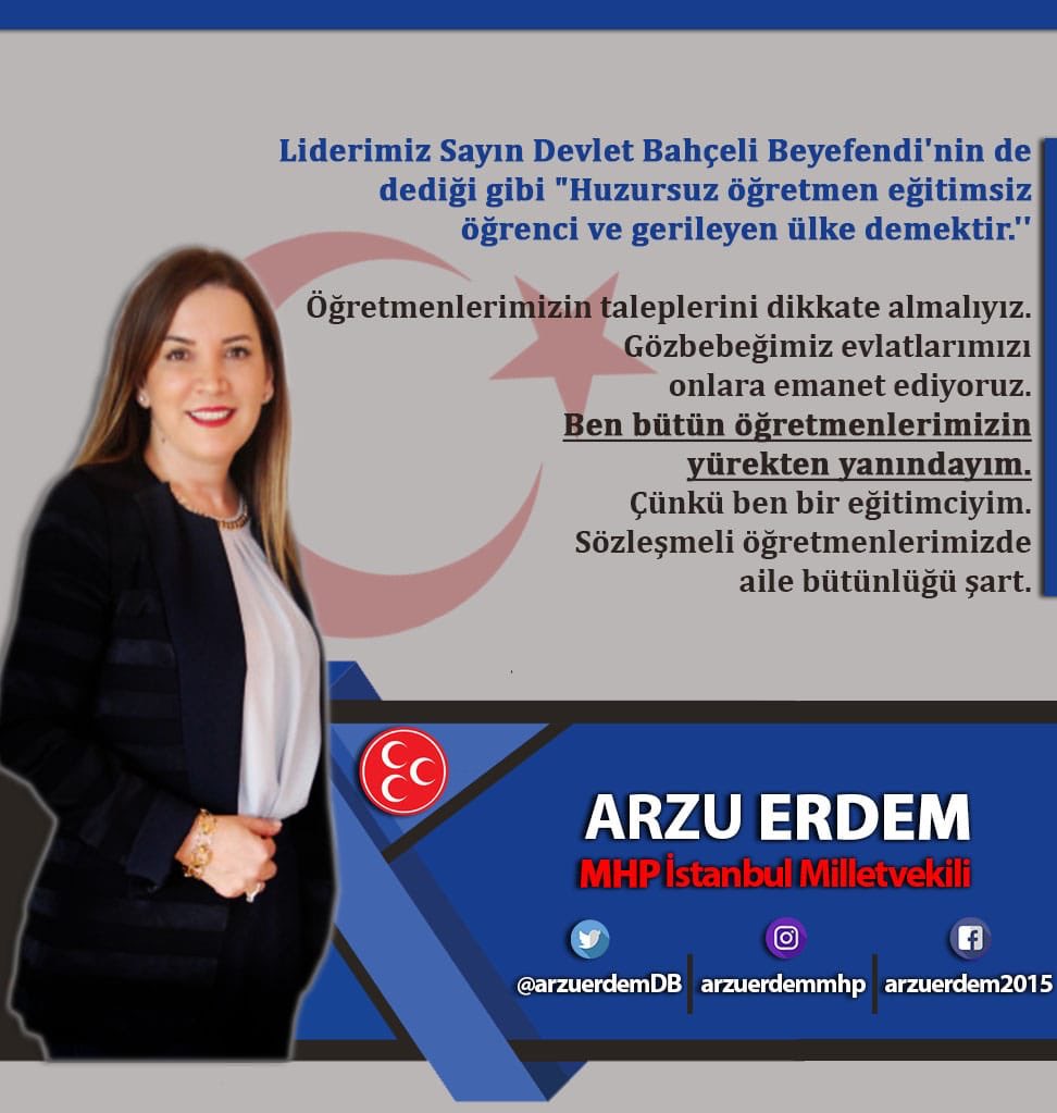 arzuerdemtc's tweet photo. Liderimiz Sn #DevletBahçeli Beyefendi'nin de dediği gibi huzursuz öğretmen eğitimsiz öğrenci ve gerileyen ülke demektir

Öğretmenlerimizin taleplerini dikkate almalıyız.Ben bütün öğretmenlerimizin yürekten yanındayım.
Sözleşmeli öğretmenlerimizde aile bütünlüğü şart #AilesizOlmaz https://t.co/Eb9Z2UgqTt