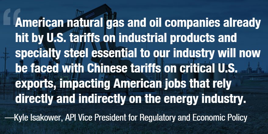 API_News's tweet image. Chinese Retaliatory Tariffs Threaten U.S. Energy Industry. bit.ly/2KqCasn