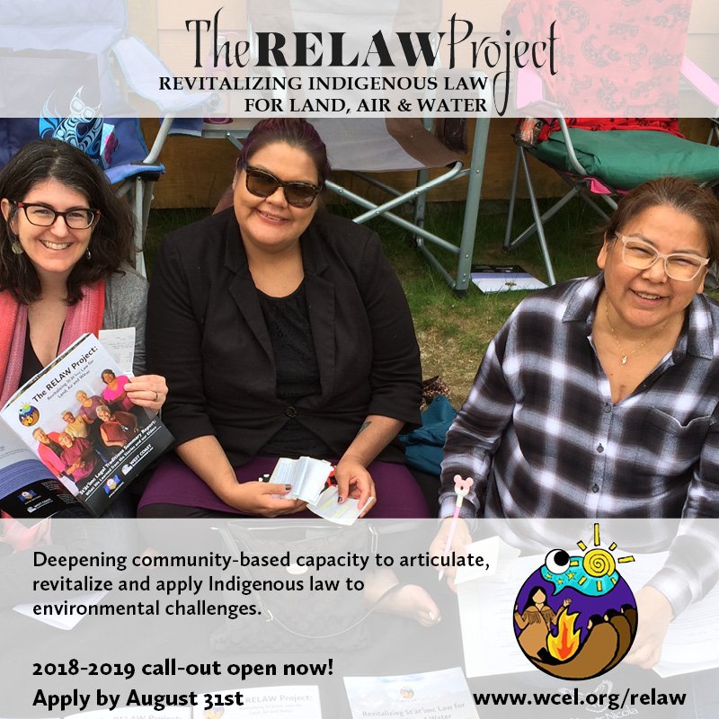 WCELaw's tweet image. Please share! We're seeking new partners for our #RELAW project, which provides co-learning opportunities for Indigenous nations using their own laws to address environmental issues in their territories. Learn more at: wcel.org/program/relaw/… 
#IndigenousLaw