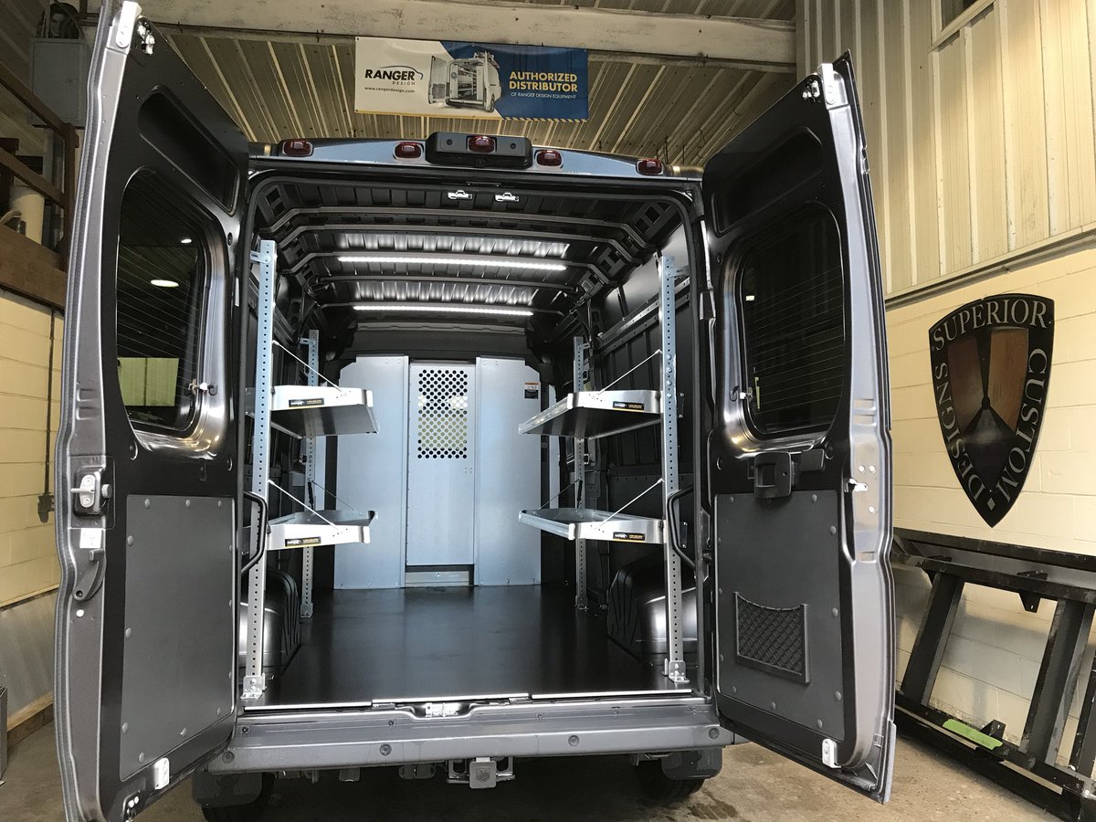 SuperiorCDesign's tweet photo. @RamTrucks Promaster upfit with @RangerDesignInc folding shelving and partition. https://t.co/LxHtD9kWTg