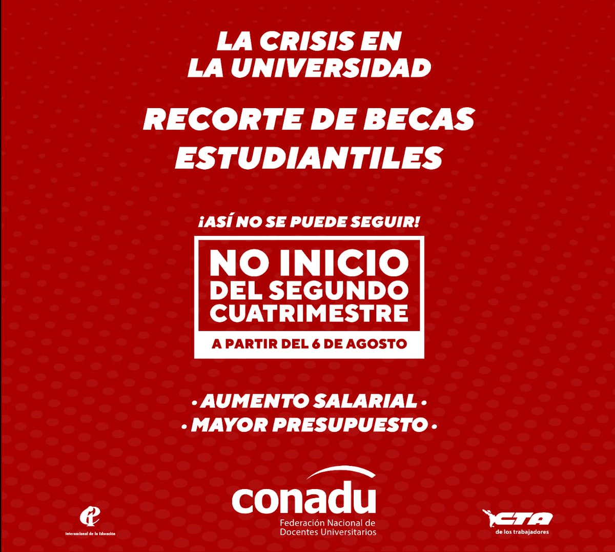 te_artes's tweet photo. Apoyo a #UniversidadesEnPeligro 
Las y los docentes de la Universidad que decidieron no iniciar las clases este cuatrimestre hasta que el gobierno no realice una oferta superadora #CrisisEnLasUniversidades #NoInicio2cuatrimestre https://t.co/F7bQXFCJZR